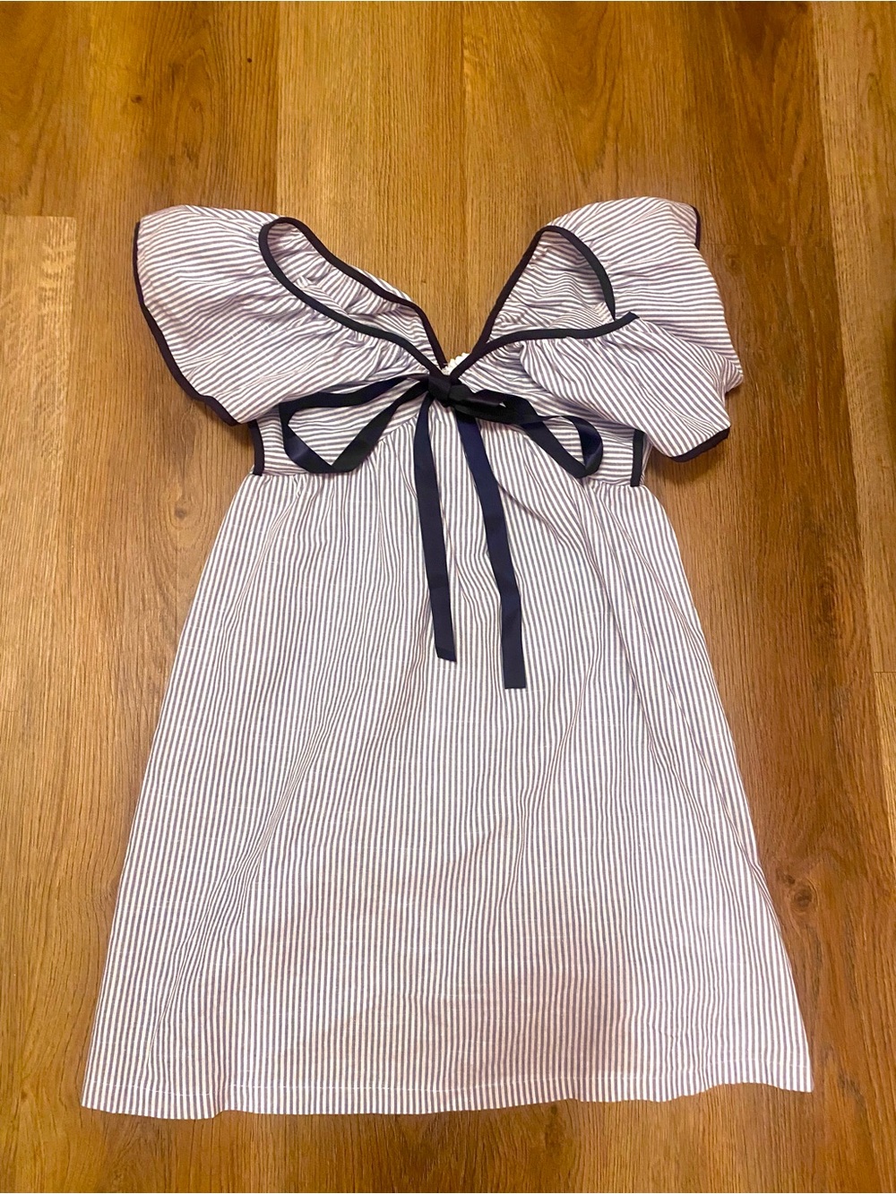 Baby Doll Dress, Striped with Bow in Navy and White